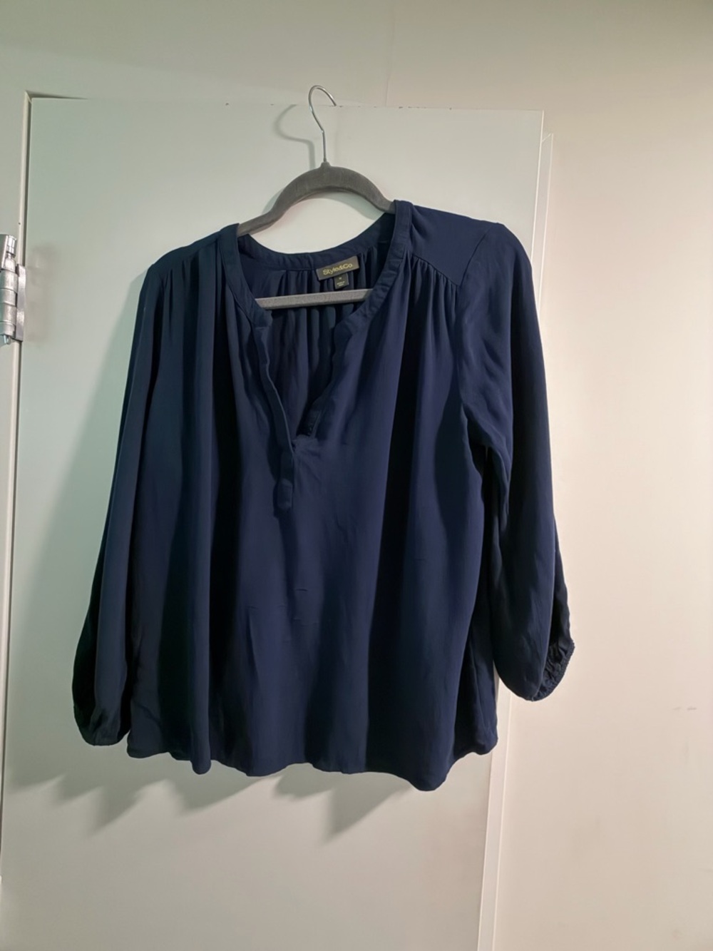 Style & Co. Navy Split-V Peasant Blouse